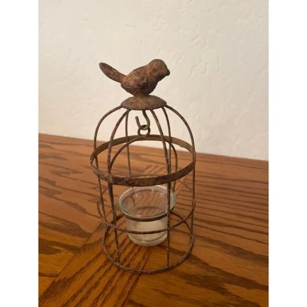 Vintage metal bird hanging votive
